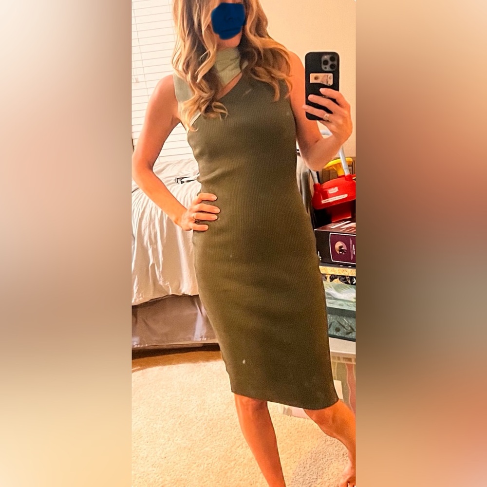 No Boundaries Olive Ribbed Midi Dress